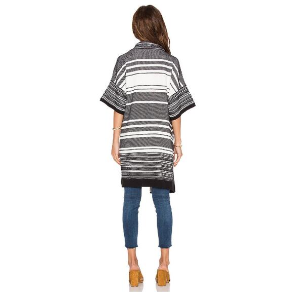 Vince Womens Medium M Black White Multi Striped Cardigan Sweater Open Front Long - Picture 13 of 14